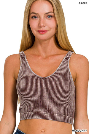 Washed Ribbed Cropped Bra Tank Cinco