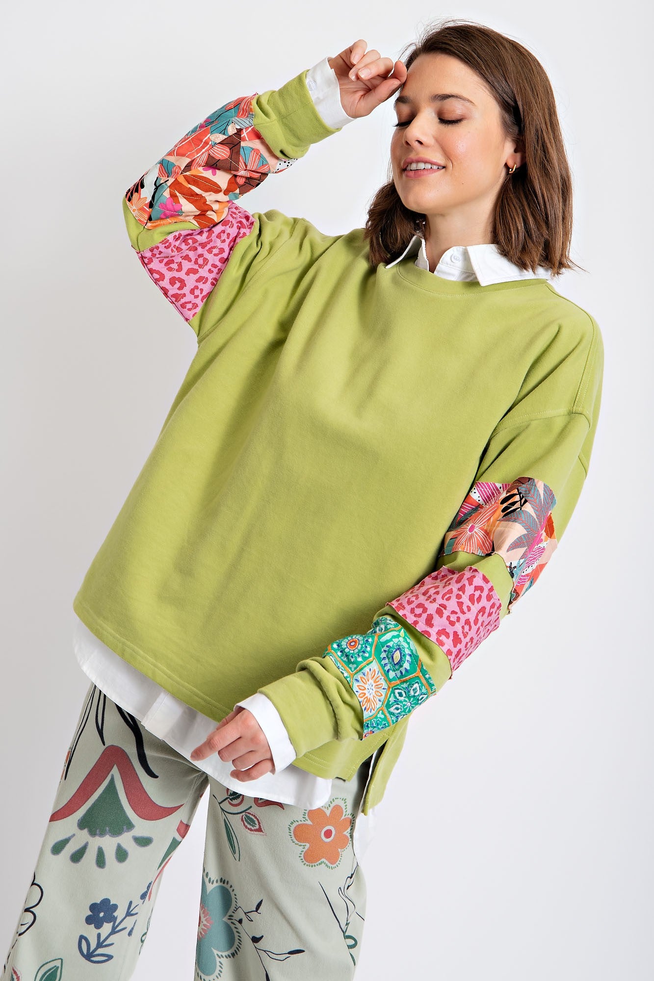 Lime Mixed Sleeve Top