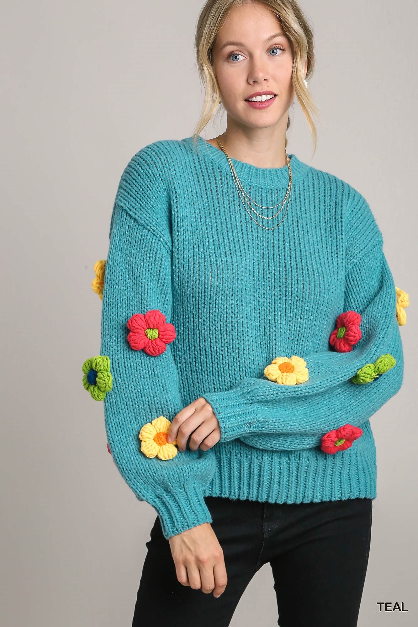 Floral Knit Pullover Sweater