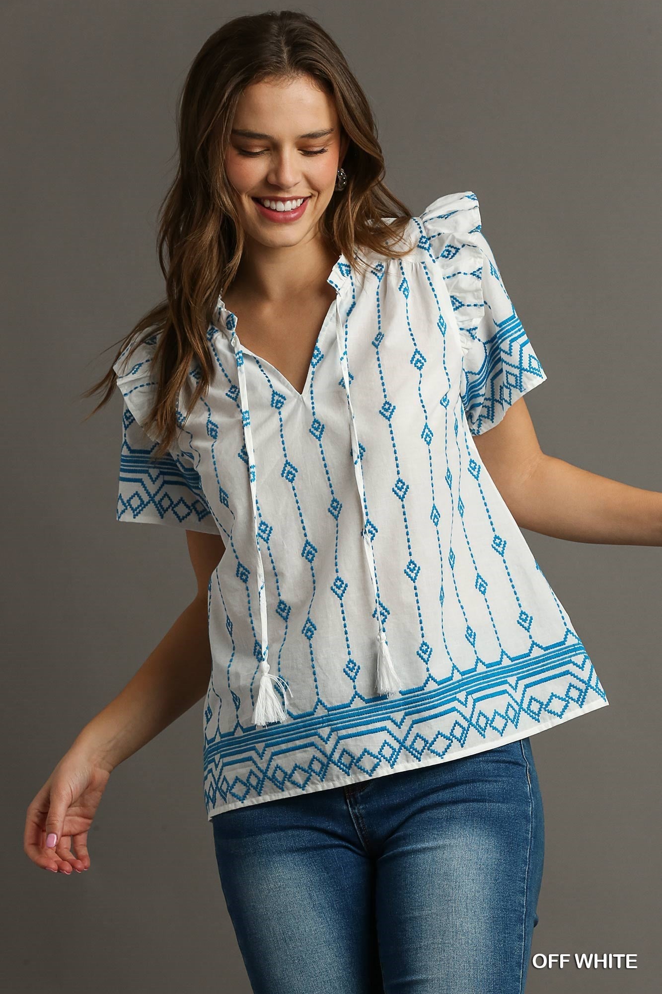 Embroidered  Short Sleeve Top
