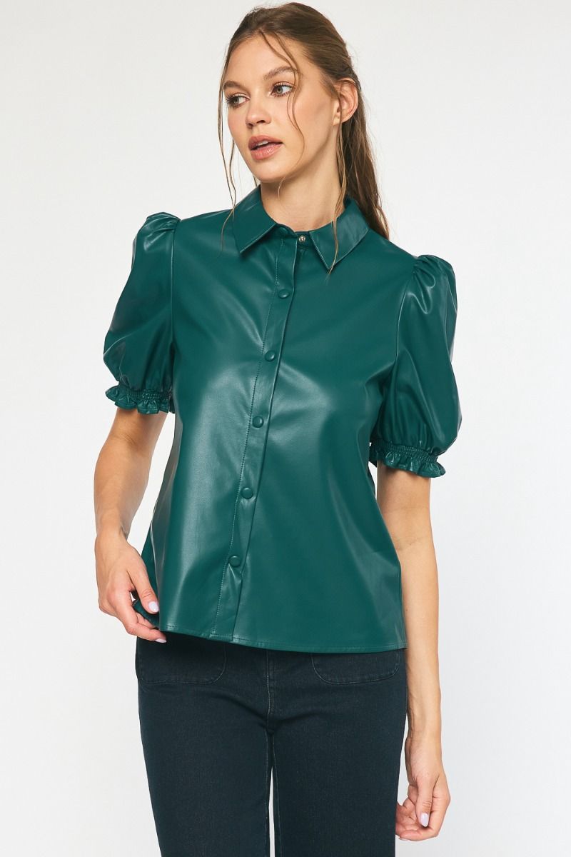 Hunter Faux Leather Snap Front Top