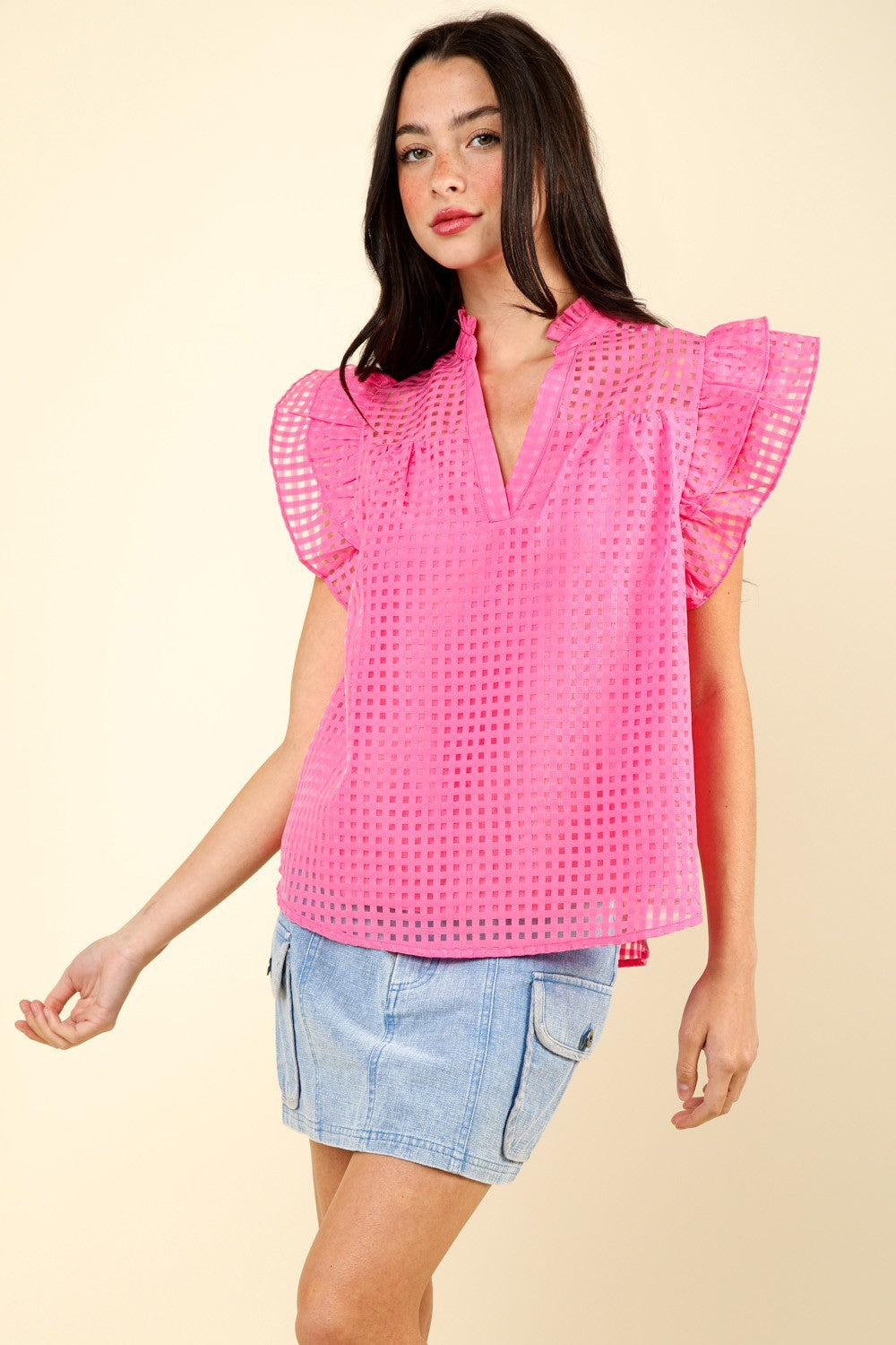 Checkered Organza Top in Pink