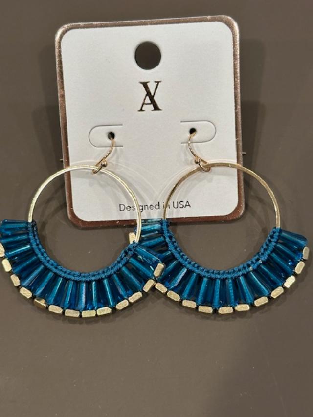 Turquoise Glass Bead Hoop Earrings