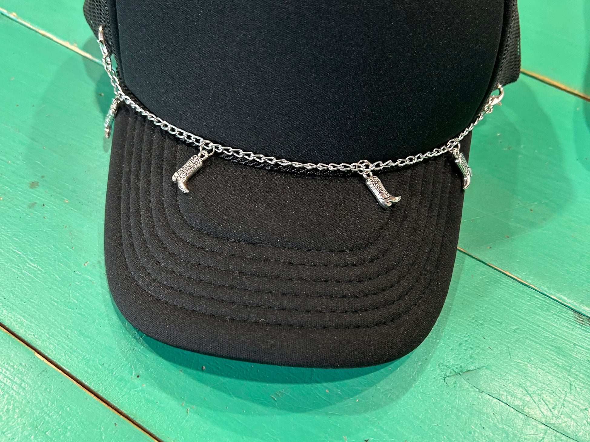 Silver Boot Trucker Hat Chain