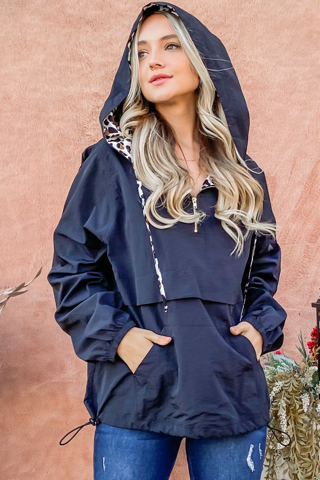 Humble Leopard Accent Hoodie in Black