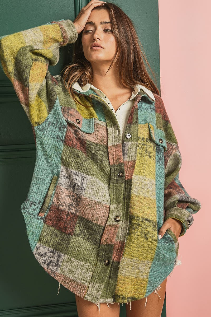Multi-Color Fleece Jacket in Lime