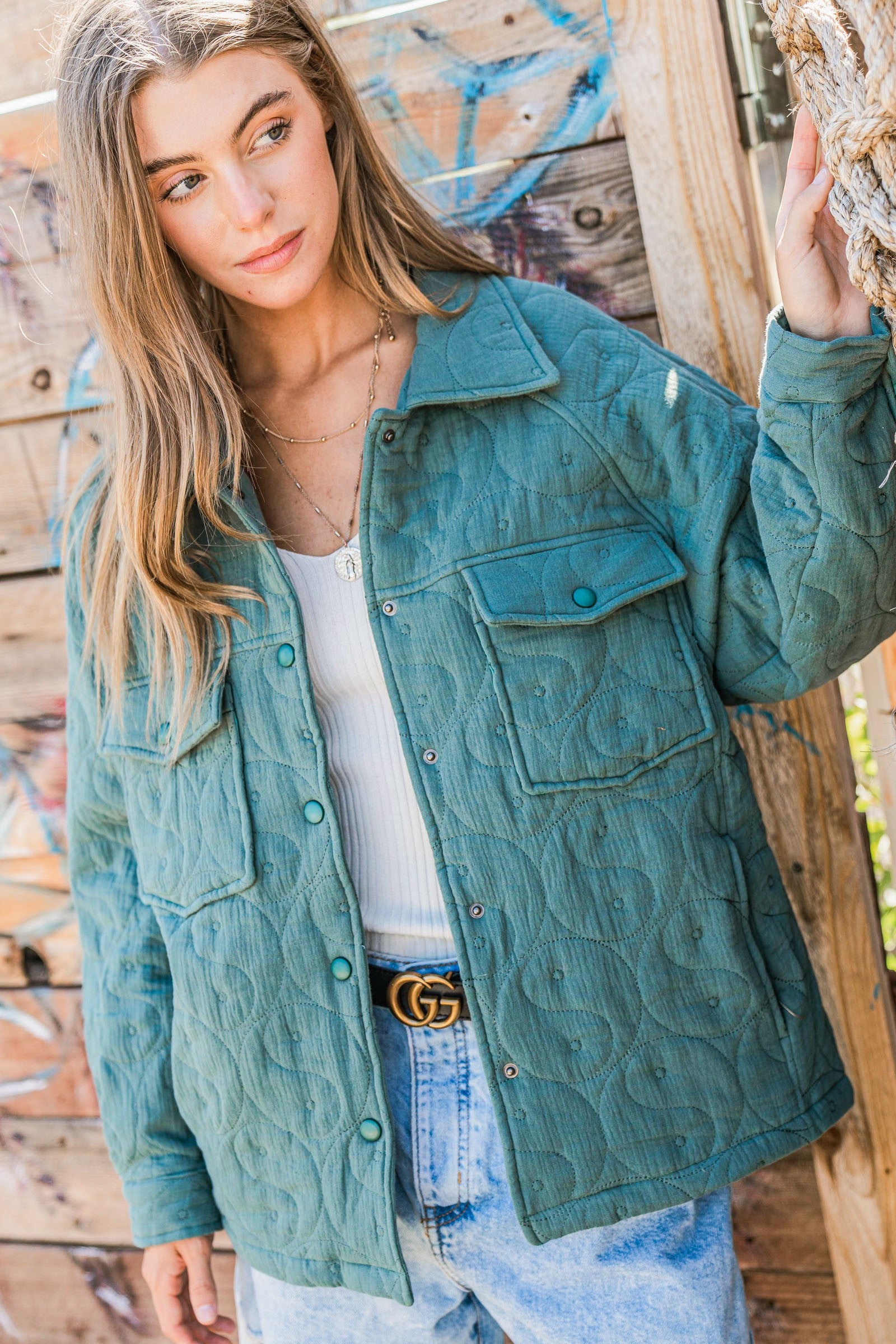 Humble Allover Quilted Jacket in Teal