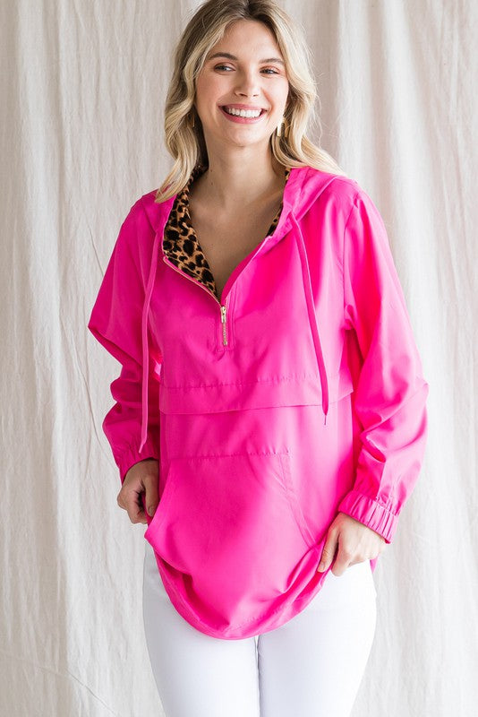 Leopard Lined Windbreaker Hoodie