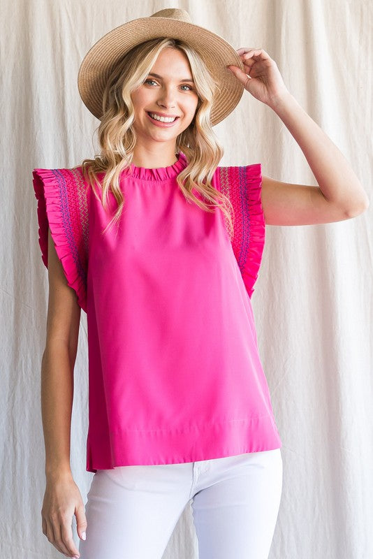 Embroidered Shoulder Top