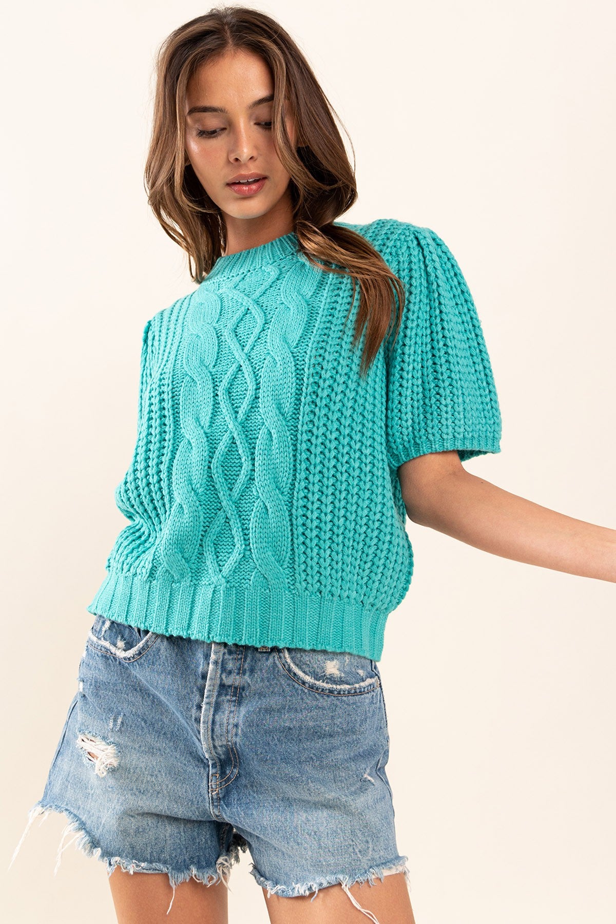 Cable Puff Sleeve Sweater