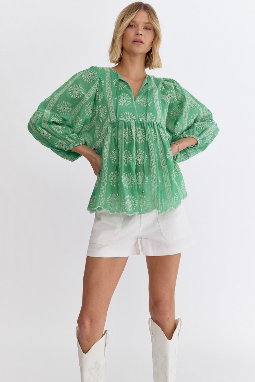 Green Sweet Eyelet & Embroidered Top