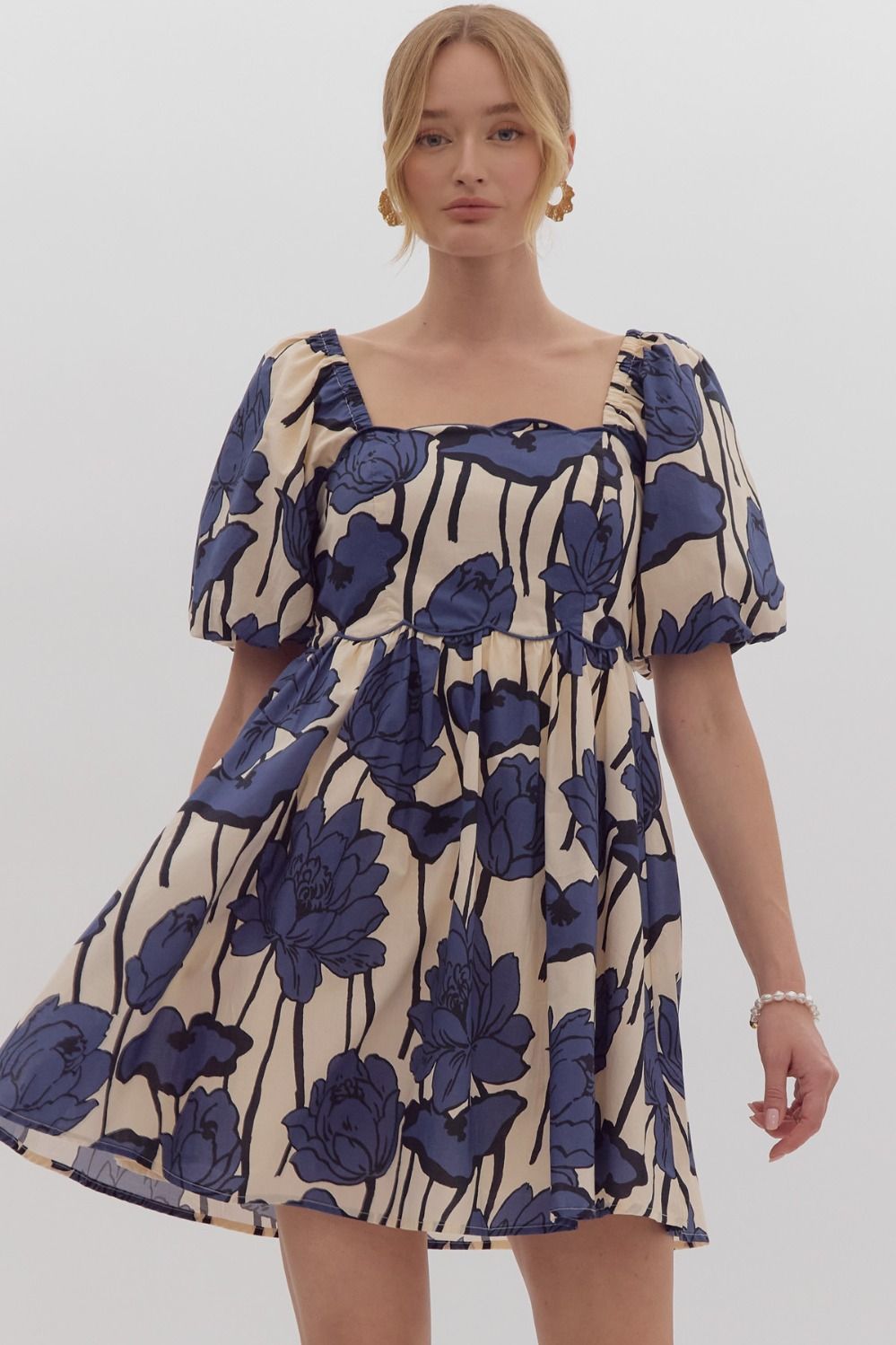 Navy Floral Print Dress