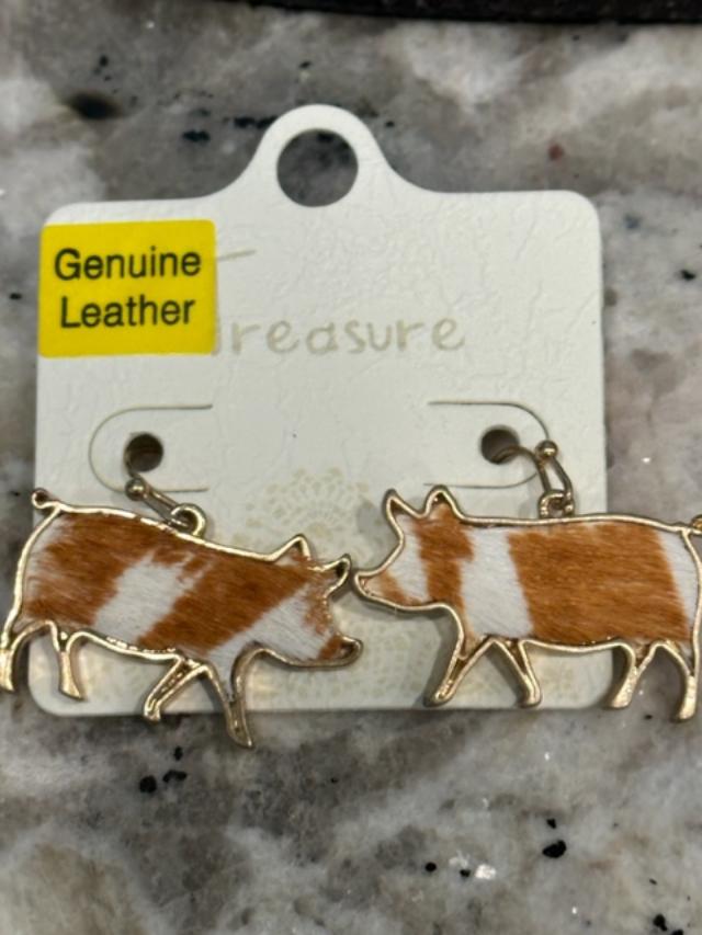Leather Pig Earrings