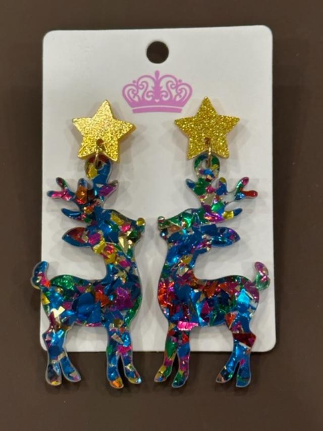 Acrylic Confetti Reindeer Earrings