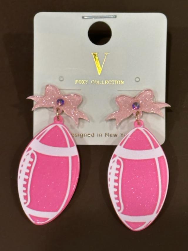 Pink Acrylic Football  Earrings