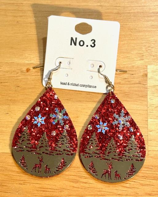 Red Glitter Christmas Scene Earrings