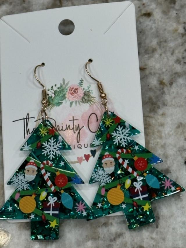 Acrylic Decorated Tree Earrings