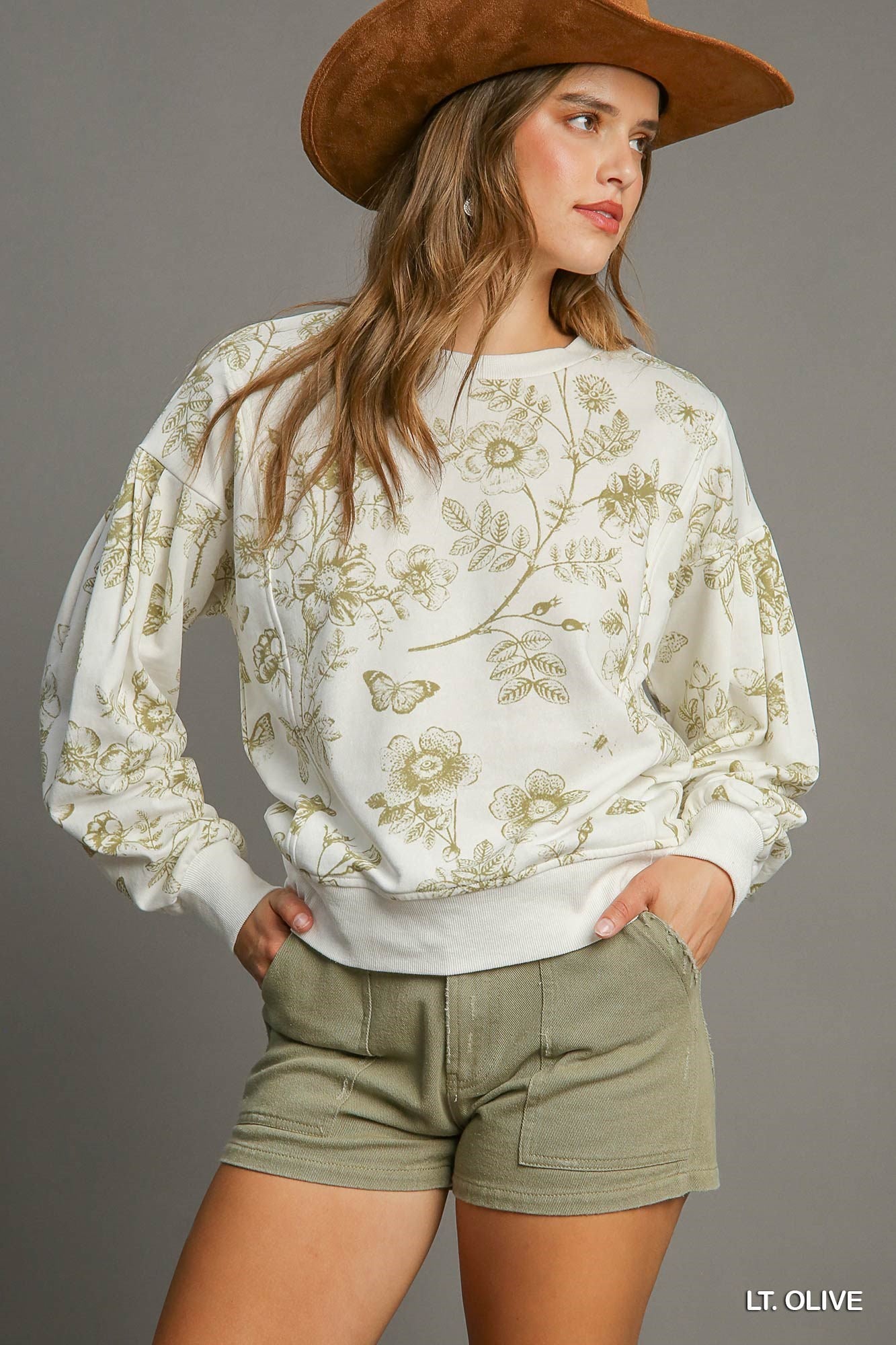 Floral Olive Terry Top