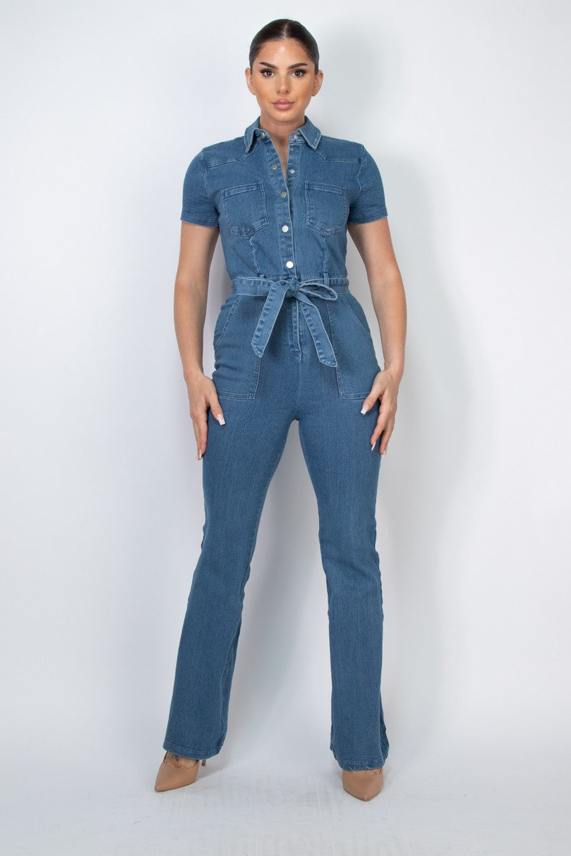 Light Denim Belted Jumpsuit