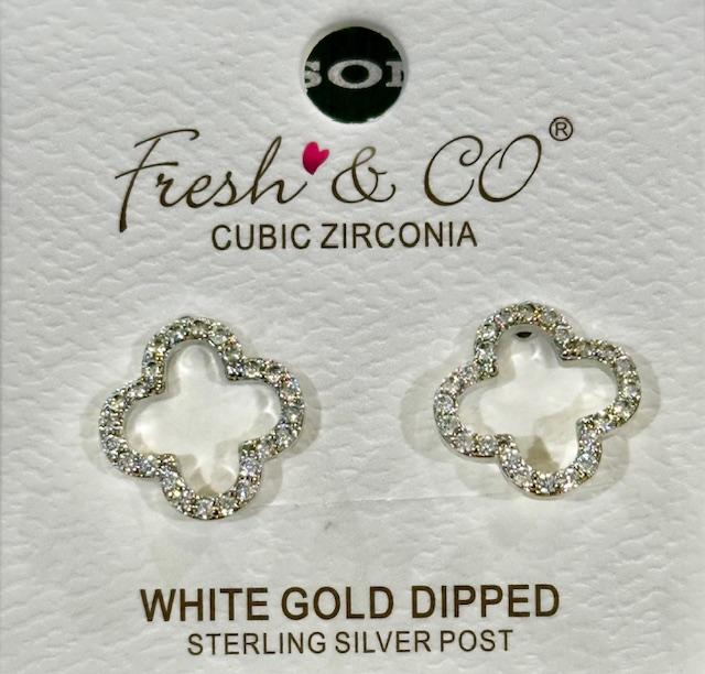 Silver Rhinestone Clover Studs