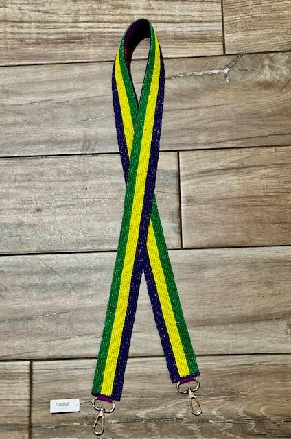 Tri Color Seed Bead Mardi Gras Purse Strap