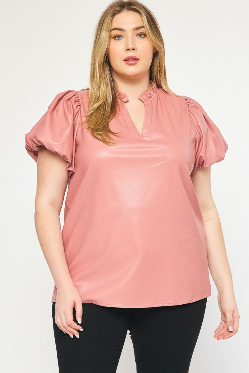 Salmon Faux Leather Top