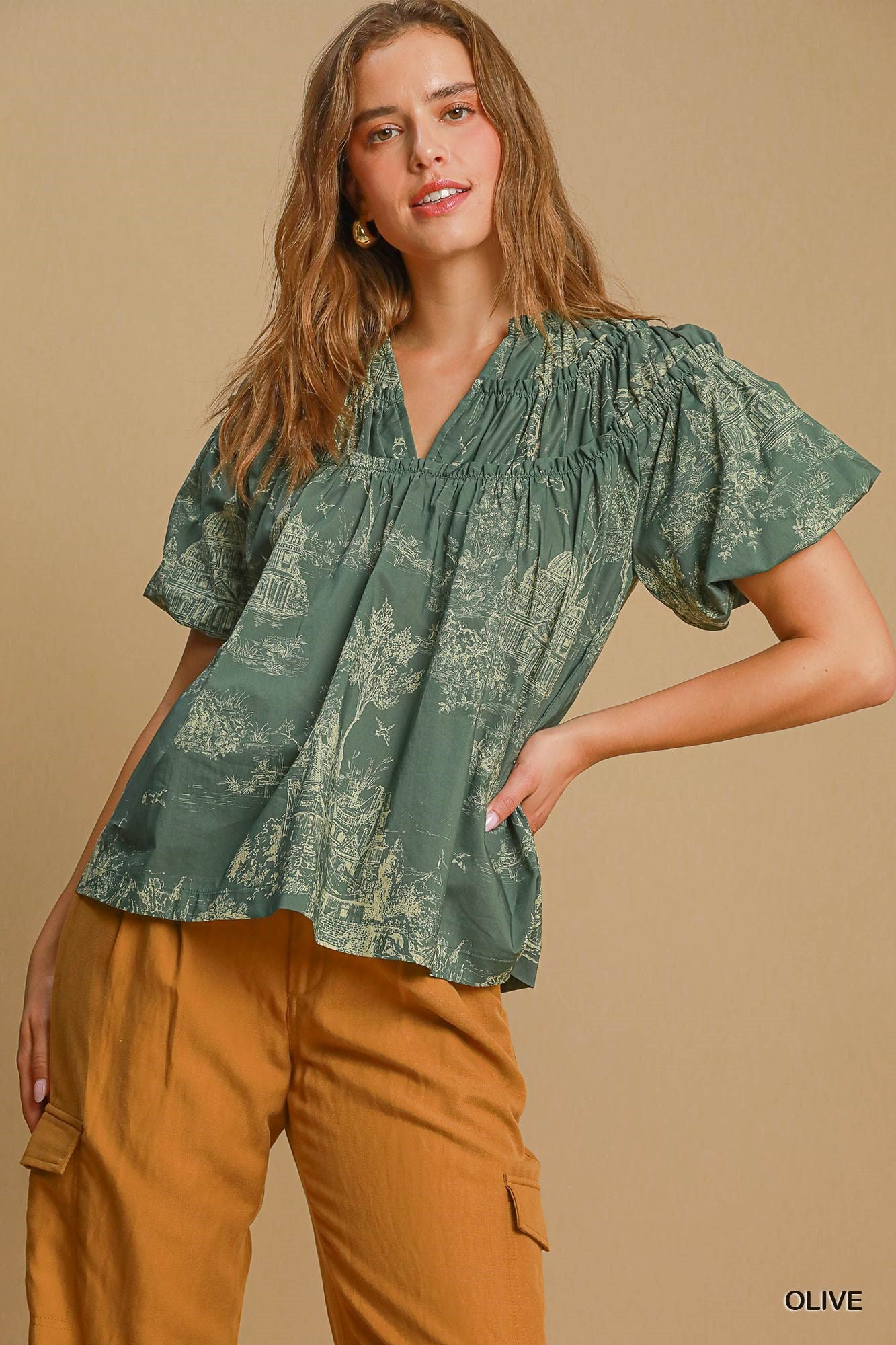 Olive Toile Top