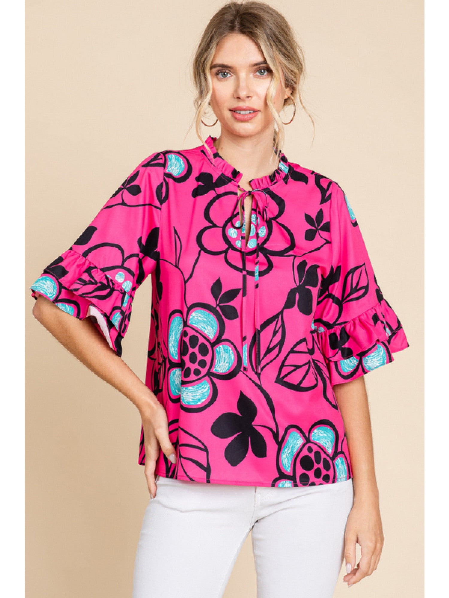 Frilled Print Top