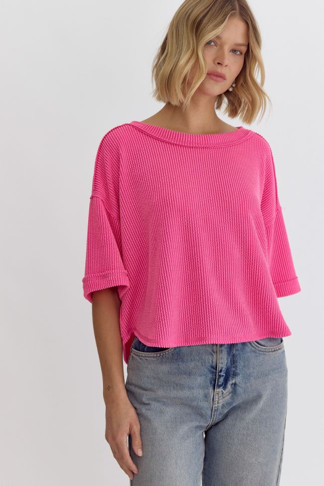 Pink Ribbed Short Sleeve Top