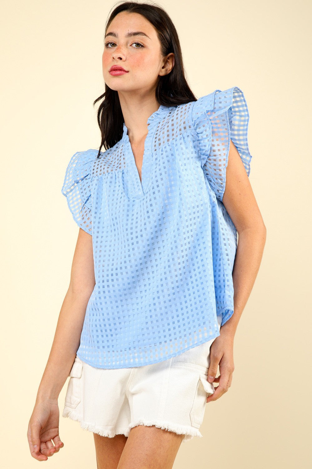 Checkered Organza Top in Blue