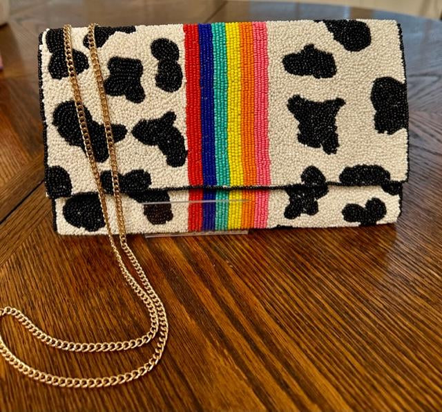 Cowprint Beaded Crossbody Purse Cinco