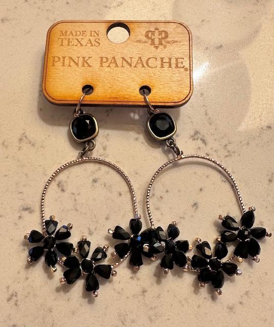 Black Glass Flower Earrings