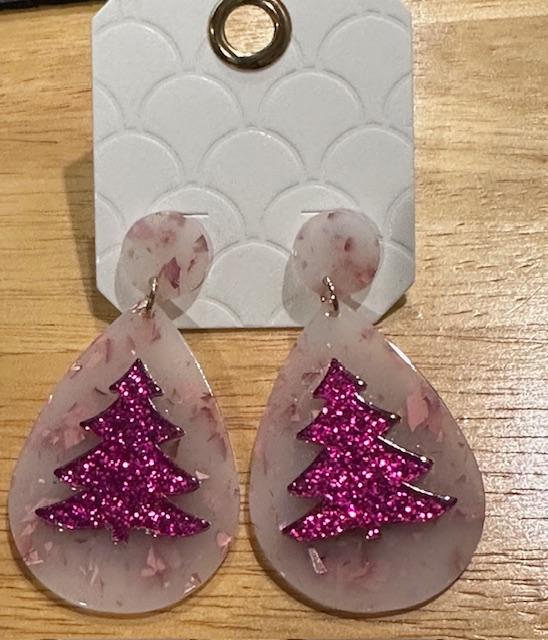 Pink Acrylic Tree Earrings