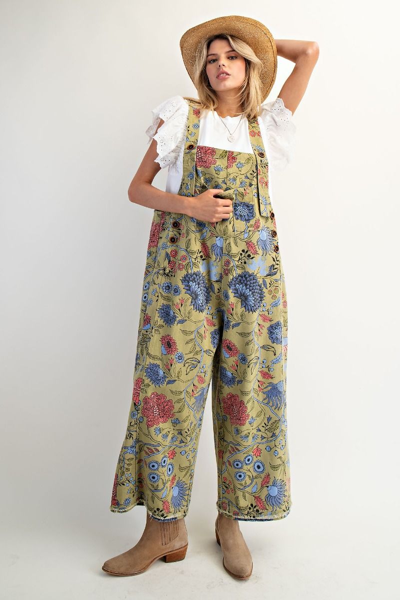 Sage Floral Bib Overalls BB