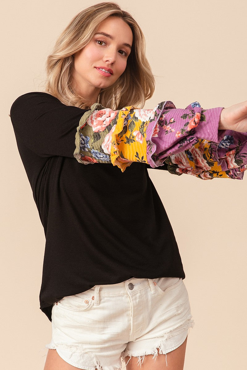 Mixed Print Sleeve Top