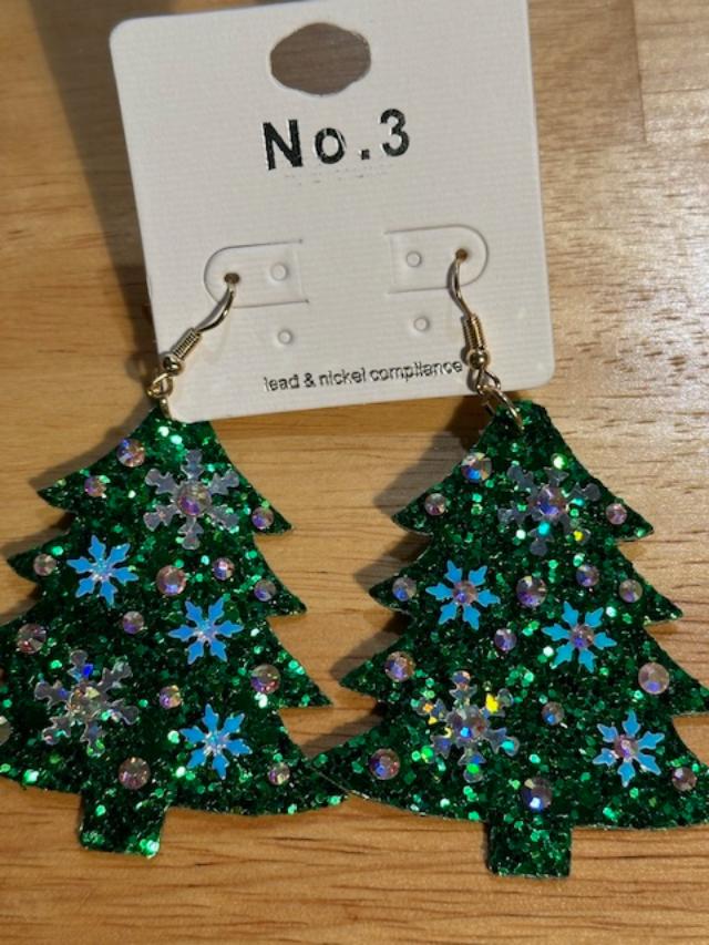 Green Glitter Christmas Tree Earrings