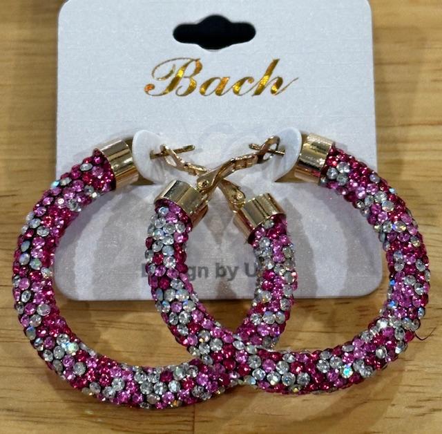 Pink Multi- Rhinestone Hoops