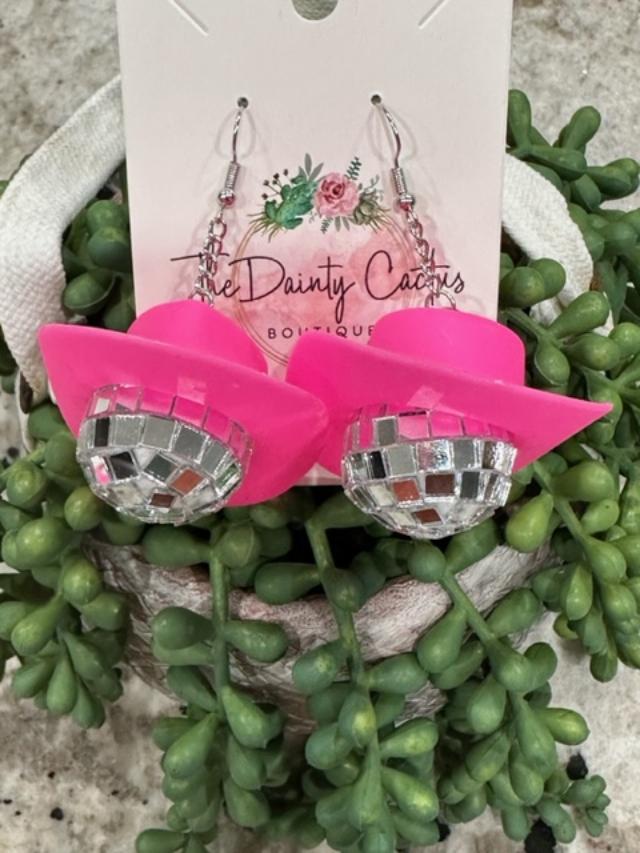 Cowboy Hat Disco Ball Earrings