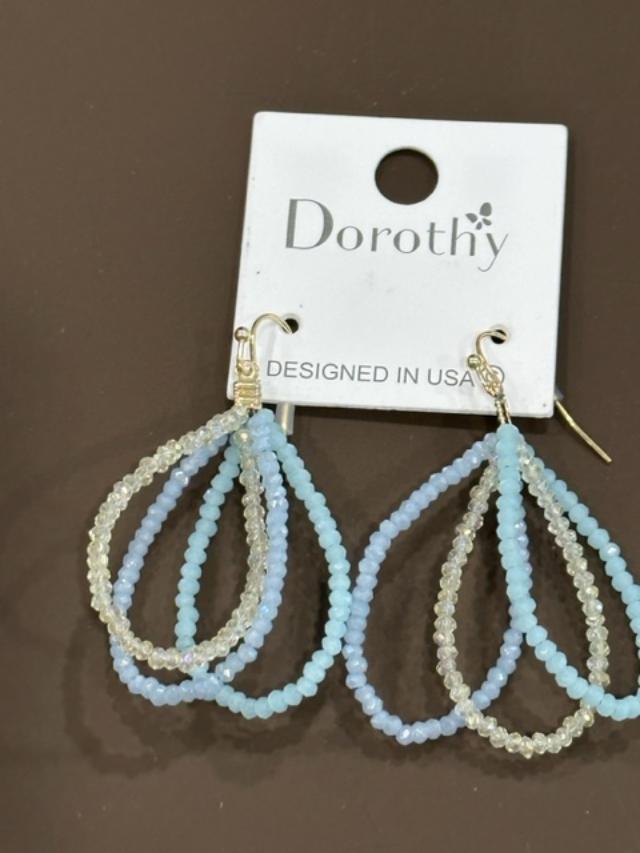 Blue Glass Triple Hoop Earrings