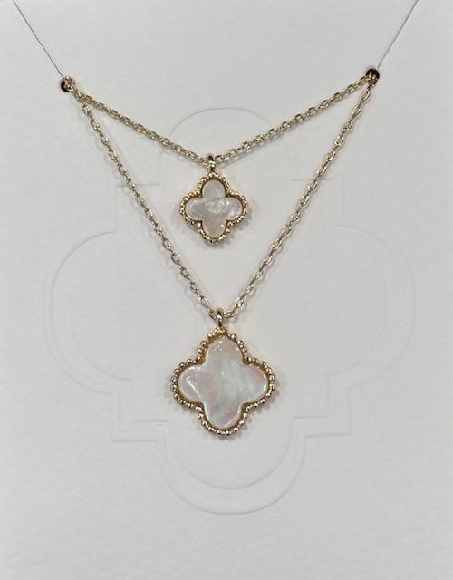 Double Pearl Clover Necklace
