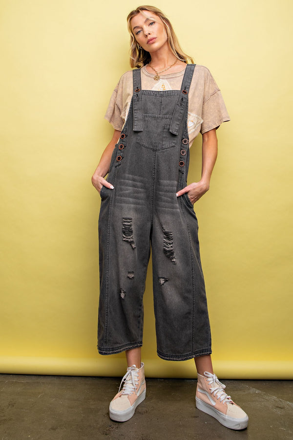 Washed Black Denim Overalls The Dainty Cactus Boutique