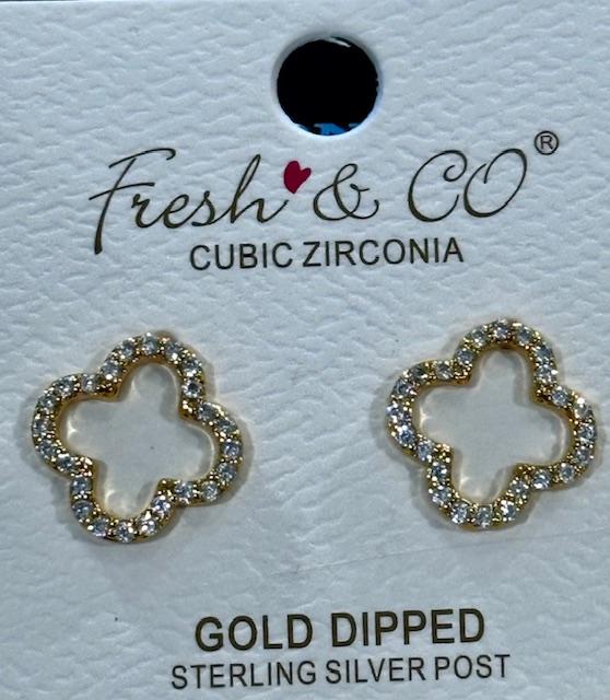 Gold Rhinestone Clover Studs