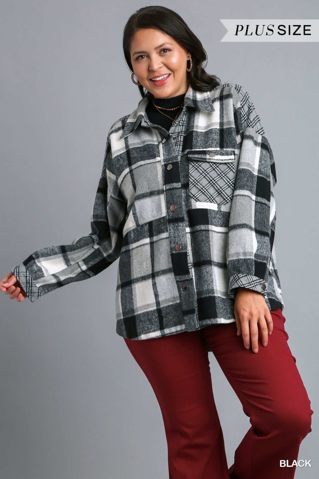 Plus Size Checkered Jacket