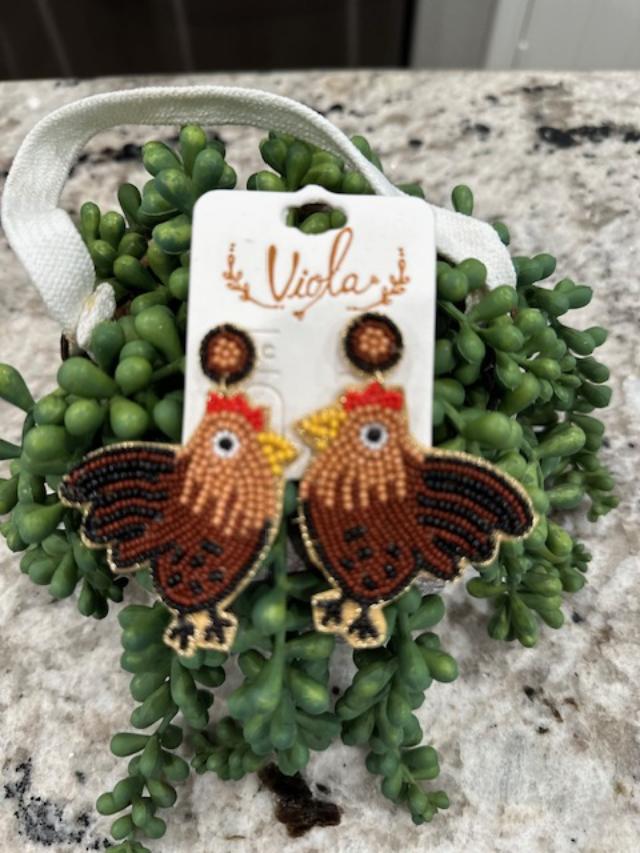 Seed Bead Chicken Earrings