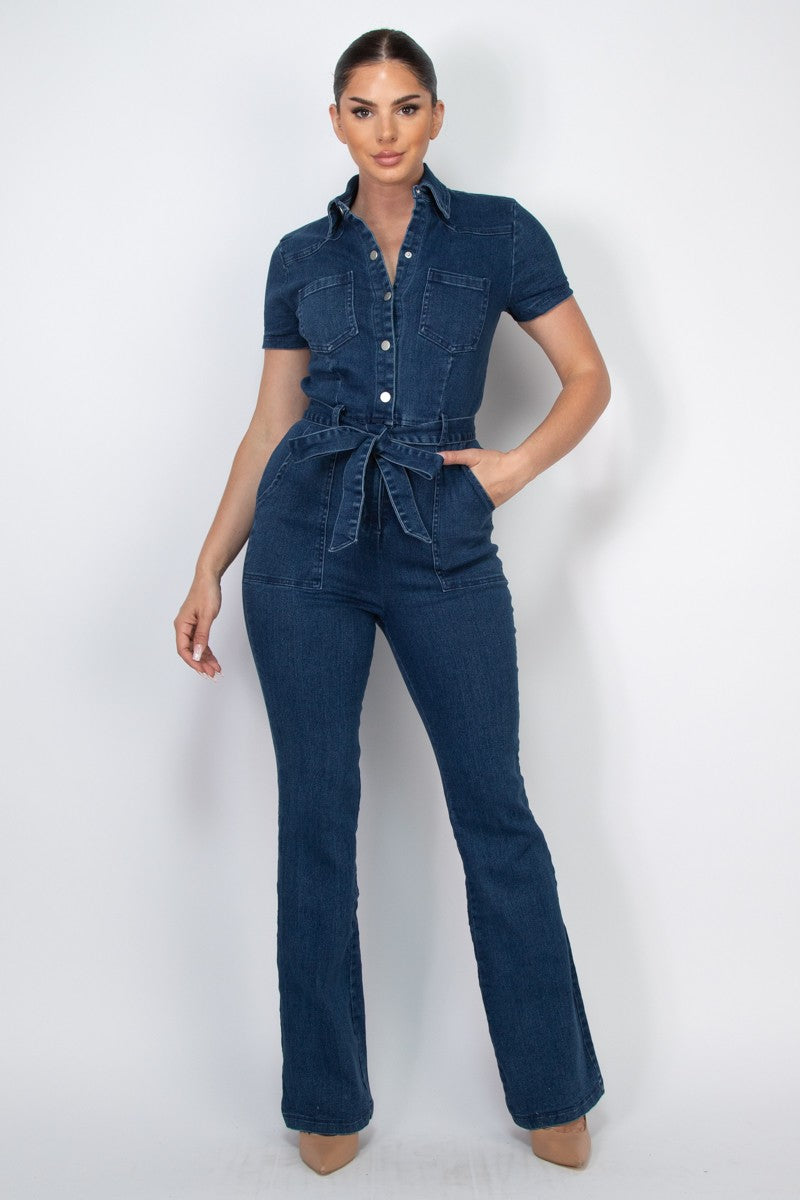 Dark Denim Belted Jumpsuit