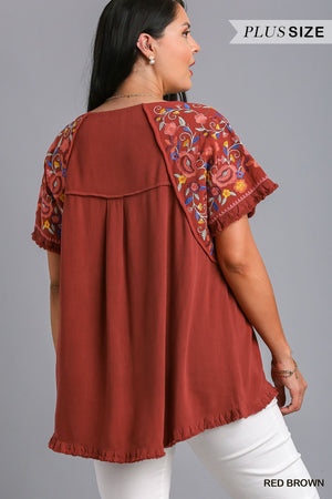 Embroidered Sleeve Top