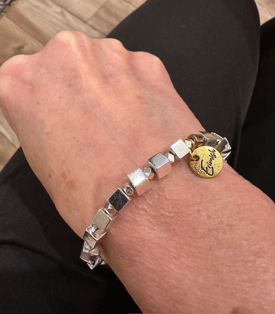 Silver Square Bead Bracelet