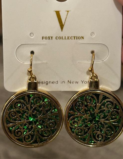 Green Ornament Drop Earrings