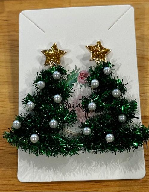 Green Tinsel Tree Earrings