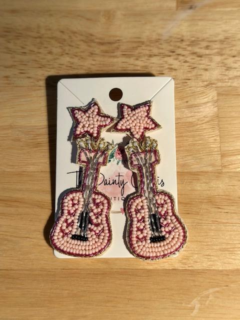 Seed Bead Guitar Earrings